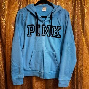 PINK Victorias Secret Light Blue Full Zip Logo Hoodie XL